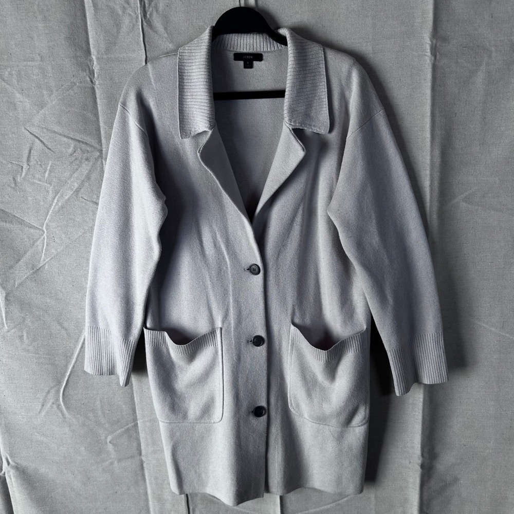 J. Crew Juliette Collar Cardigan Blazer Gray Cotton Merino Wool Sweater Small